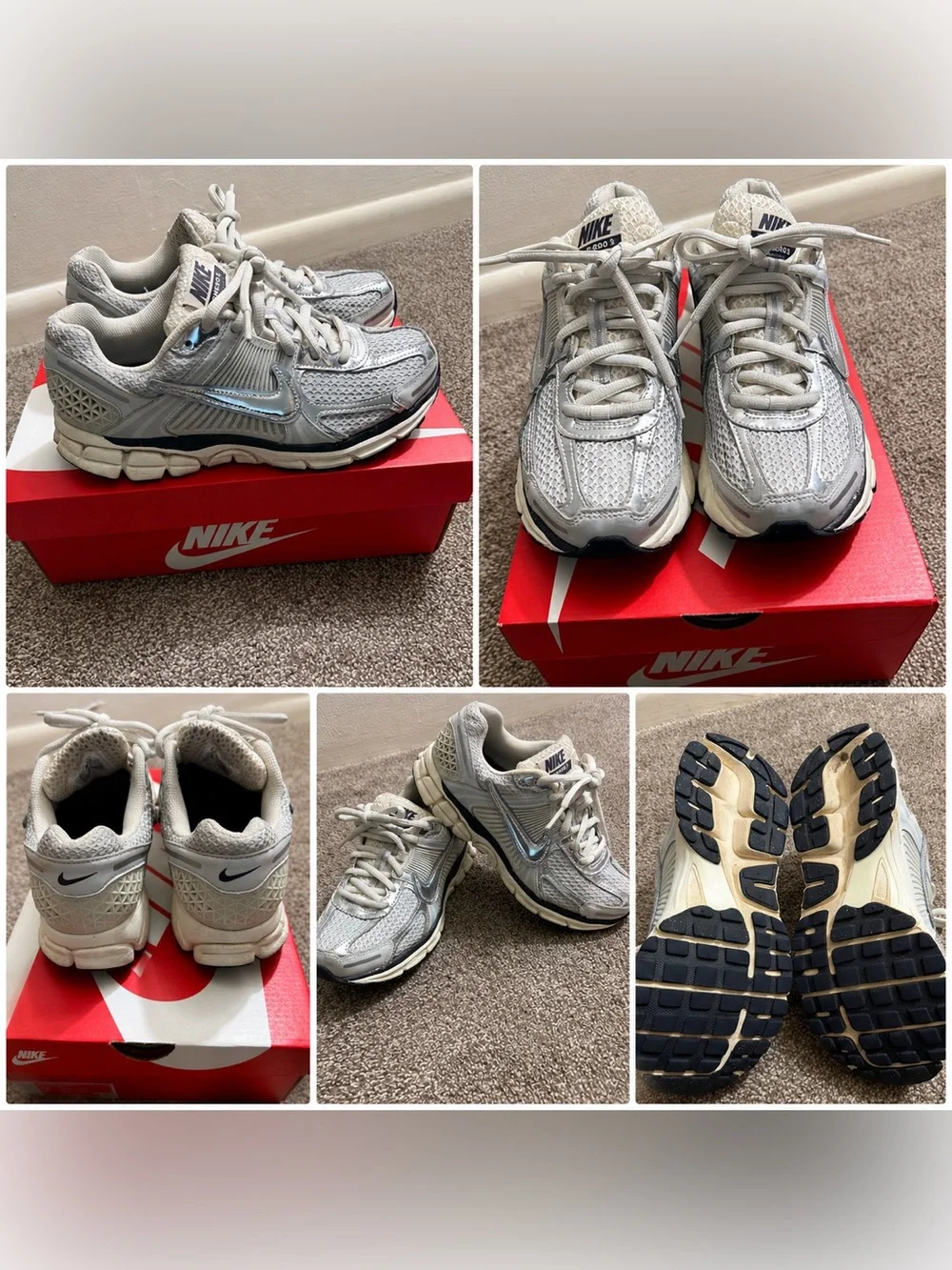 Nike Women’s/ Men’s Metallic Silver and Black Sneakers Women’s Size 9/ Men’s 7.5
